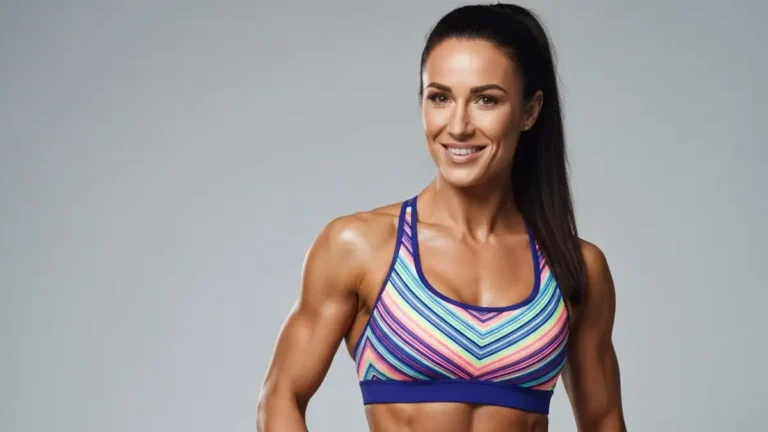 Anna Lewandowska w stroju treningowym, portret w ujęciu 3:4, uśmiechnięta, odnowiona energia
