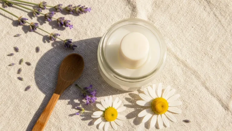 Dezodorant naturalny w kosmetyczce obok olejów naturalnych i składników
