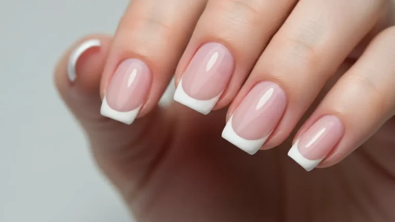 Elegancka french manicure na paznokciach - klasyczne białe końce na naturalnym bazie, styl francuski