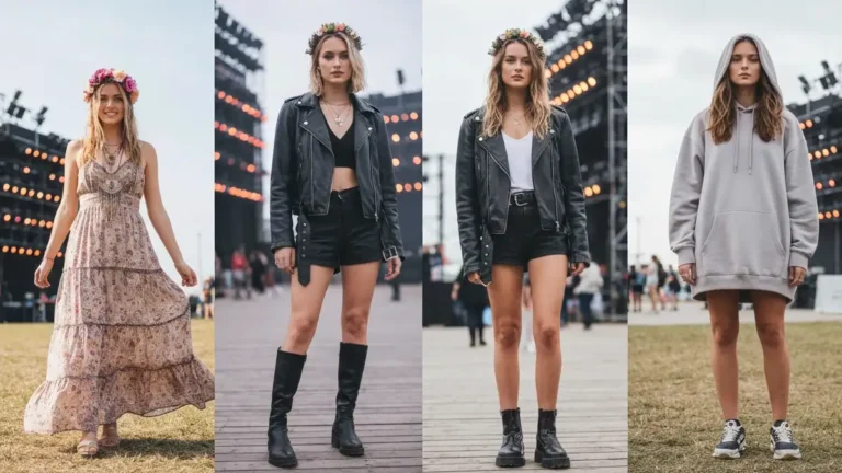 Kobieta w stylizacji festiwalowej - boho, rock i streetwear na jednym zdjęciu