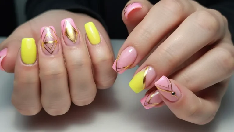 Kobieta pokazująca kolorowy francusski manicure w neonowych i pastelowych odcieniach