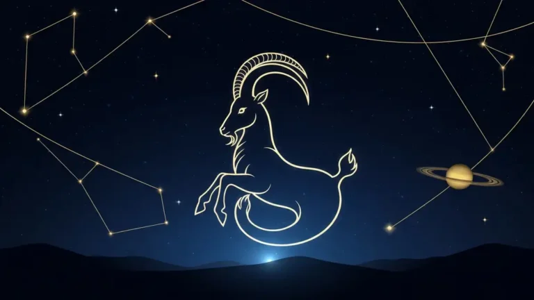 Koziorożec znak zodiaku - symboliczna ilustracja kozy morskiej na tle gwiazd