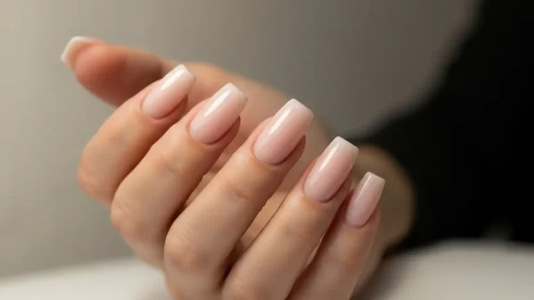 Kobiece paznokcie o kwadratowym kształcie z klasycznym połyskiem, elegancka manicure, portret pionowy 3:4
