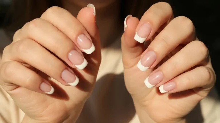 Zbliżenie na zdowe, śnieżnobiałe paznokcie kobiiety podczas manicure, naturalne światło