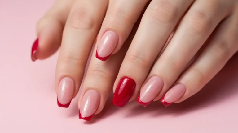 Lipstick nails - manicure w kształcie szminki na paznokciach, kolor nude i czerwony, długość średnia
