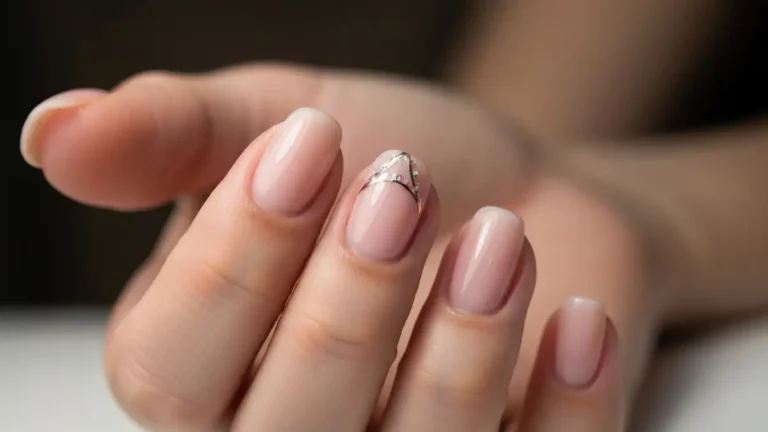 Kobieta z perfekcyjnie zadbanymi paznokciami po manicure brazylskim, naturalne kolory, elegancki styl, wysokiej jakości kosmetyki