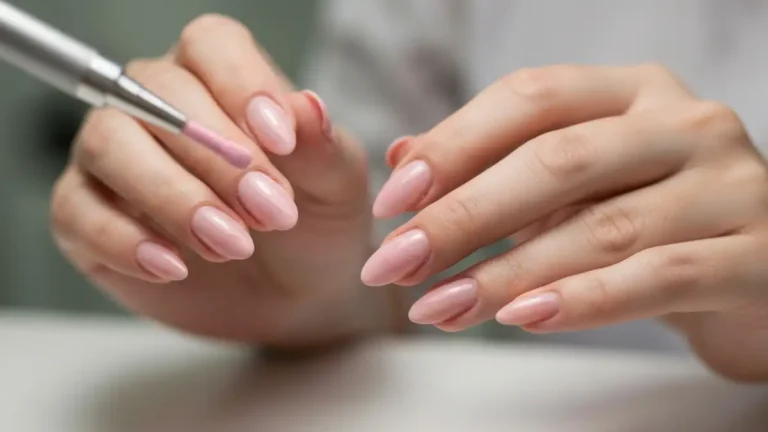 Manicure dipping na paznokciach - różowe pudry i efekt lustrzany