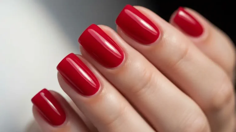 Zbliżenie na manicure żelowy z błyszczącym kolorem, idealnie wykonanym, trwały wygląd paznokci