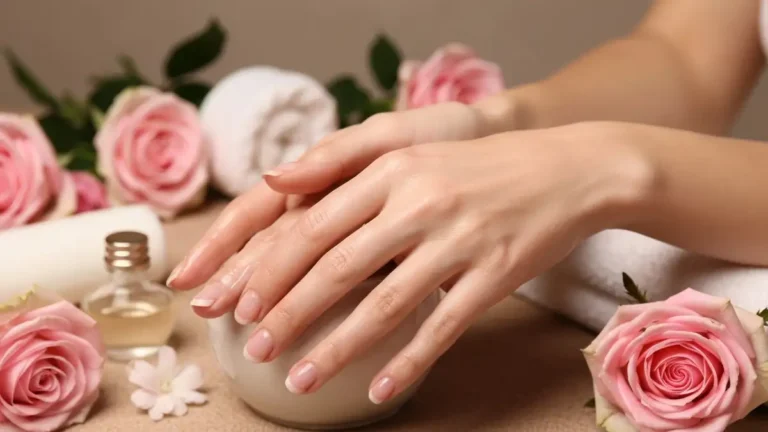 kobieca dłoń zanurzona w parafinowej maseczce na ciepłej wannie spa z różami