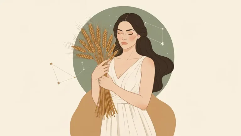 Znak zodiaku Panna - ilustracja astrologiczna z symbolem Panny, kłosem i planetą Merkury