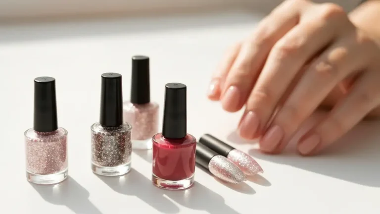 Polerka do paznokci w kilku rodzajach z gotowym manicure na tle