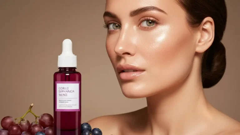 Kobieta po 40 z promieniującą, zdrowią skórą dzięki resweratrolowi - serum i naturalne źródła resweratrolu