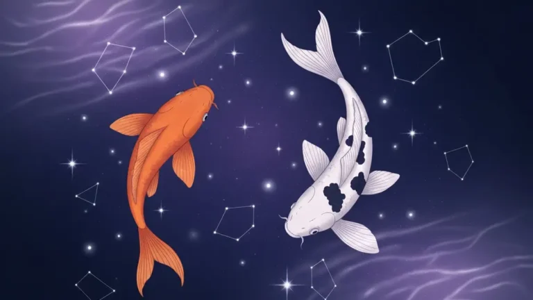 Znak zodiaku Ryby - dwie ryby w mistycznym blasku wody i gwiazd