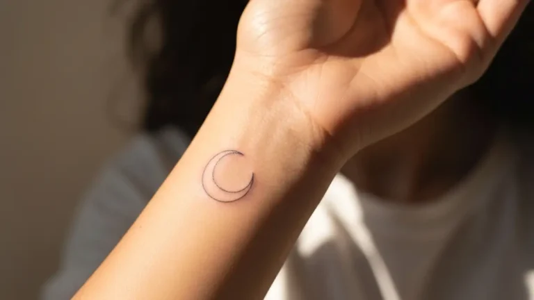 Tatuaz ksiezyca na nadgarstku kobiety - symbolika kobiecosci i faz zycia