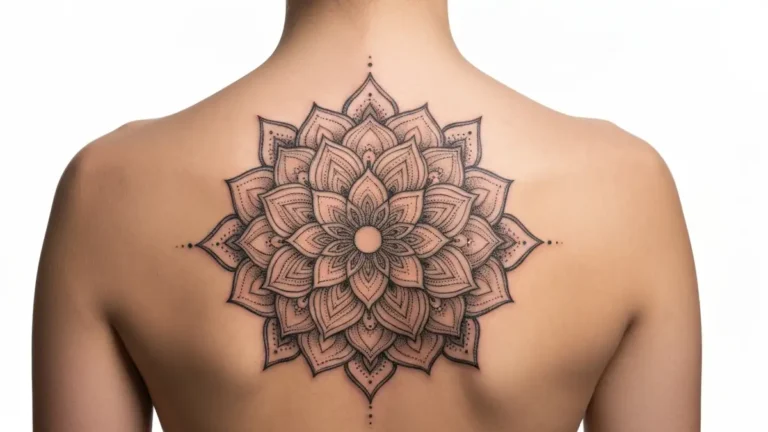 Tatuaz mandala na plecach kobiety - symbolika harmonii i medytacji