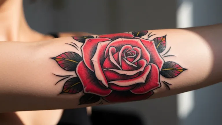 Tatuaż czerwonej róży na przedramieniu kobiety - symbolika i znaczenie wzoru